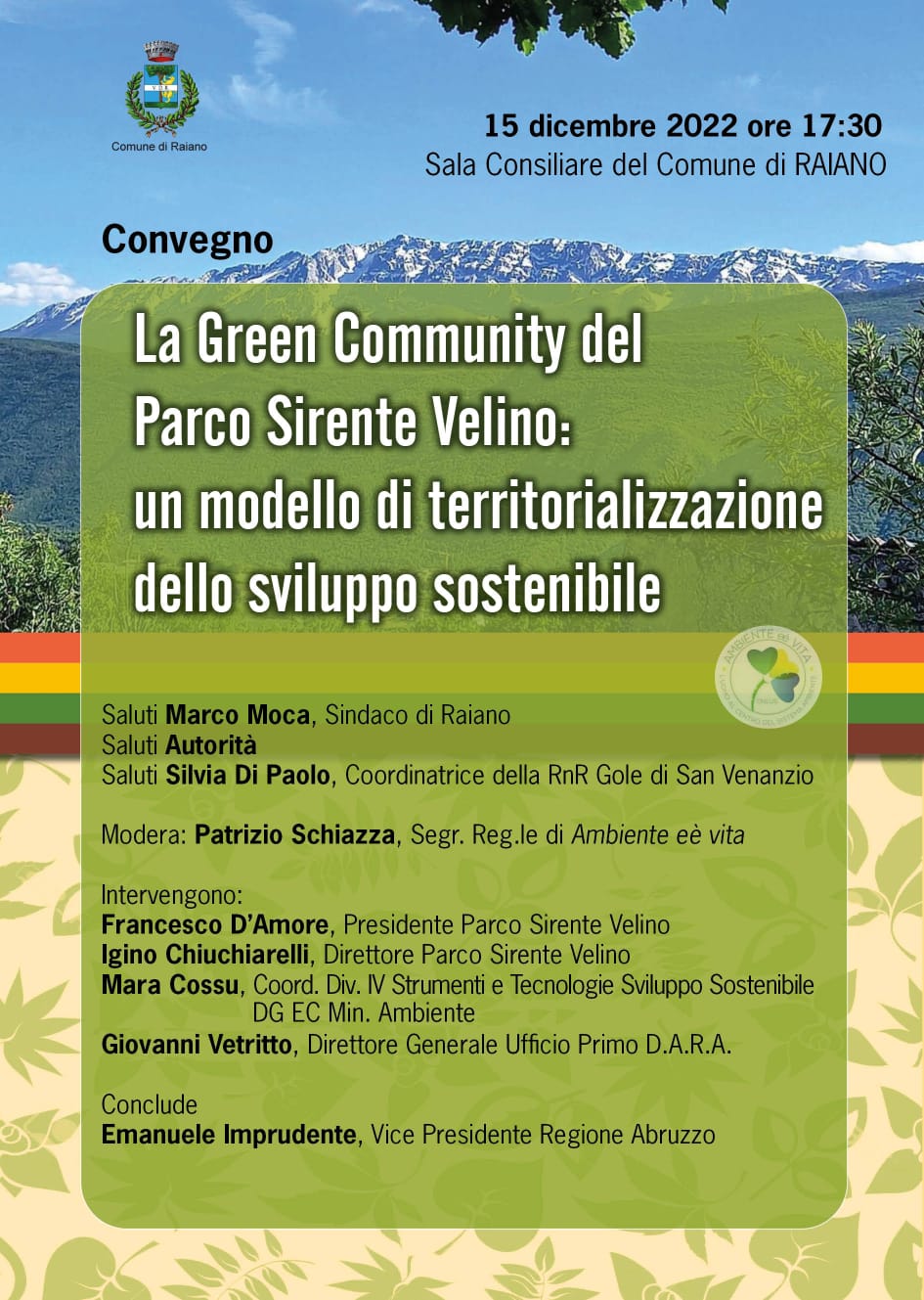 Convegno: La Green Community del Parco Sirente Velino: un modello di territorializzazione dello sviluppo sostenibile